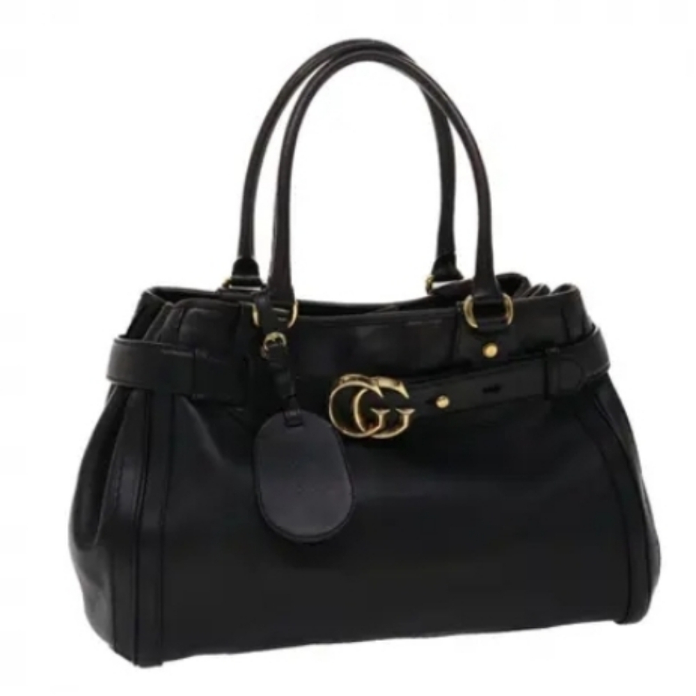 🇮🇹GUCCIBlack Leather GG Running Large Tote Bag💛🖤💛🖤
